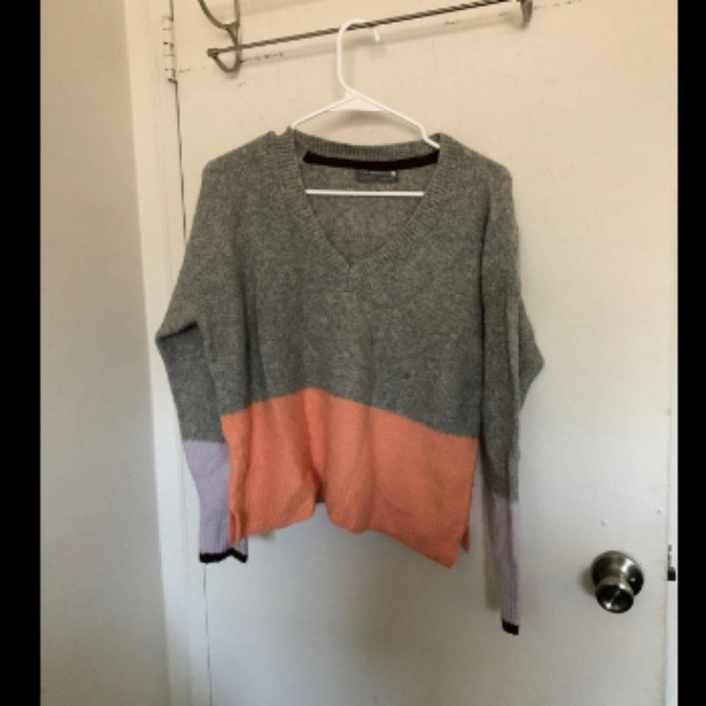 Anthropologie Color Block V Neck Sweater Sz XS